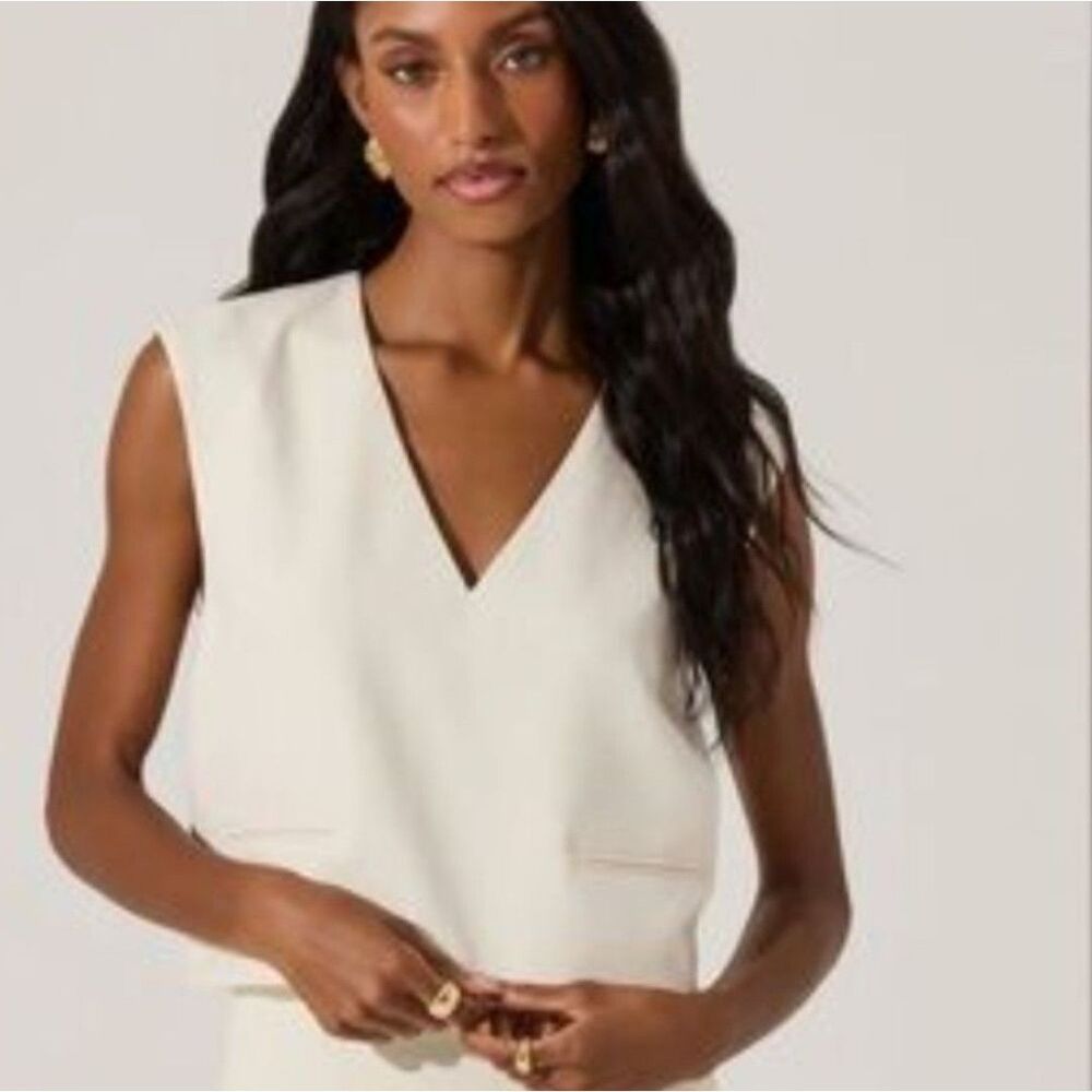 Womens Cream V-Neck Top X Large Tailored Sleeveless Top Shirt Lined Tank Vest - Picture 2 of 13